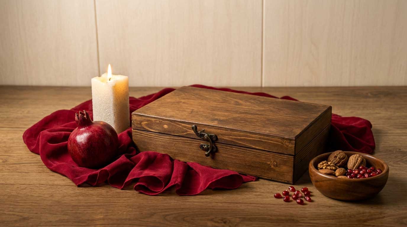 پک هدیه آنا با آینه، شانه و کانزاشی چوبی برای یلدا