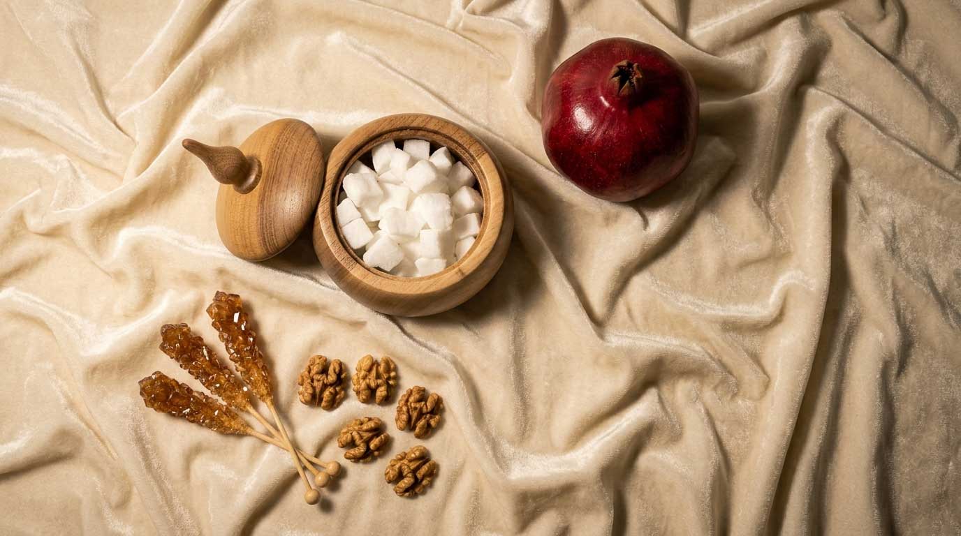 قندان چوبی قطره روی سفره یلدا