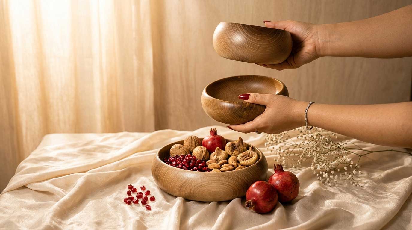 ست سه تکه سینی چوبی دیار برای سفره یلدا